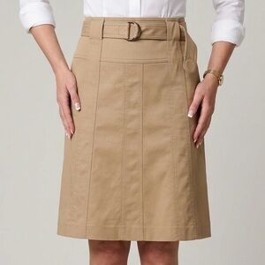 AKRIS PUNTO Fiorella Khaki Belted Cotton A-Line  Midi Skirt